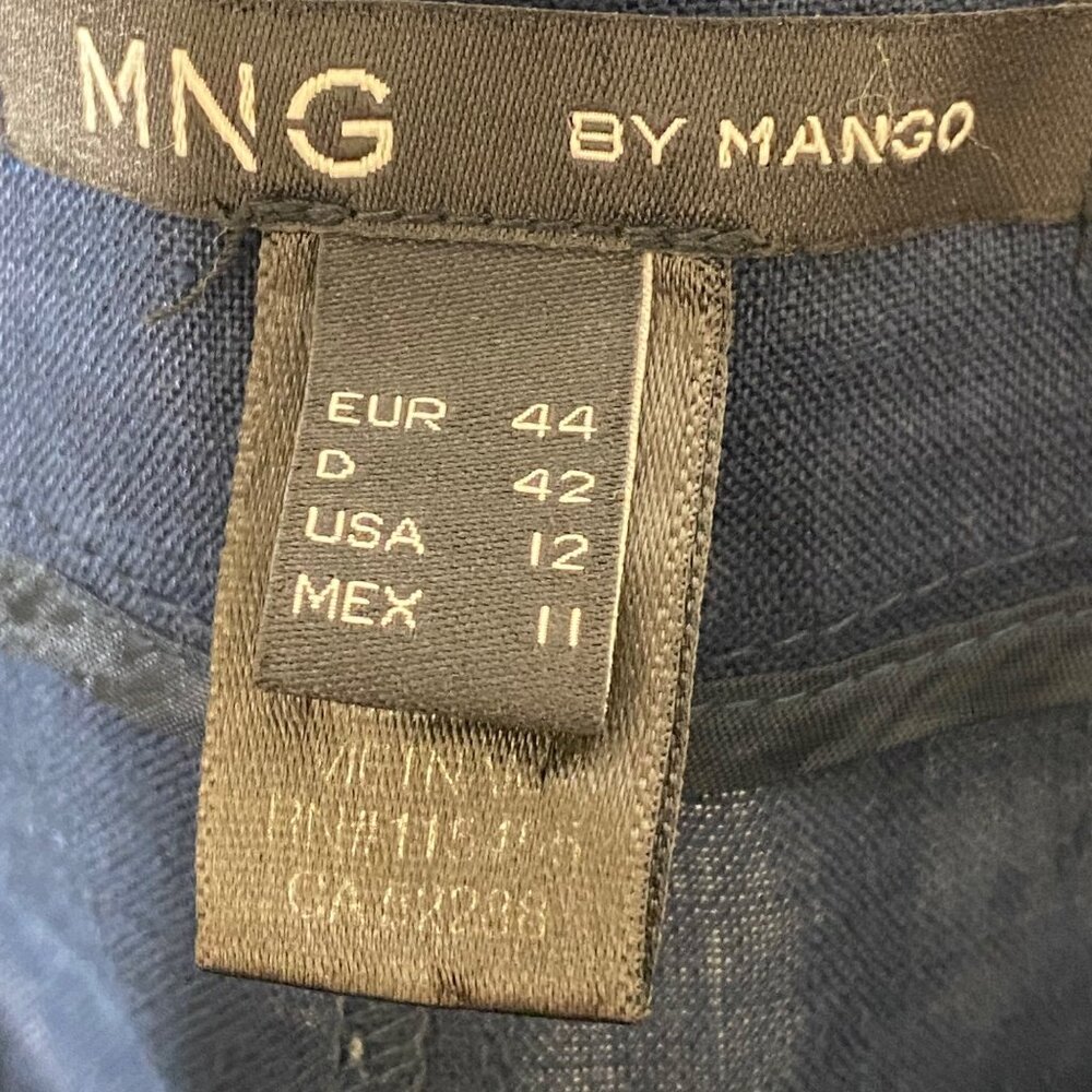MNG by Mango Navy Linen Wide Leg Pants Women’s Size 12 High Rise Trousers - Picture 5 of 8